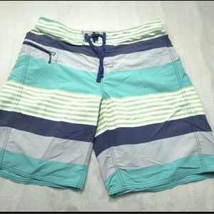 Patagonia Common Threads Wavefarer Board Shorts Size 32 Stripped Teal Grey Navy